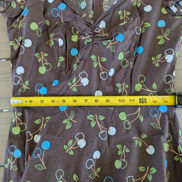 Elegant Blue Midi Dress with Cherry Pattern - Picture 6 of 6